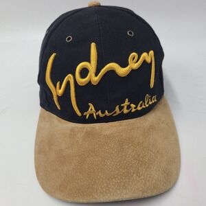 Vintage Sydney Australia Hat Adjustable Black Brown Cotton Suede Travel Wear Men